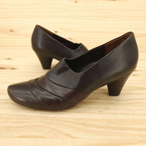 Paul Green Shoes - Paul Green Womens Heels Sz 6.5 Brown Leather Chic Preppy Ruched Office Pumps Y2K